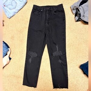 High rise black distressed black jeans